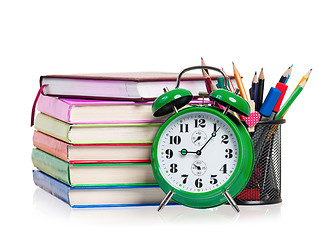 Image showing Clock and books