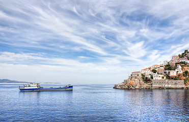 Image showing Hydra island and ship in Greece