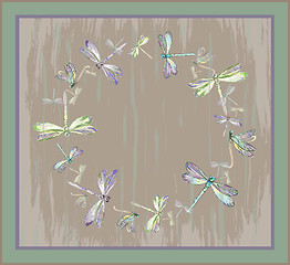 Image showing Beautiful decorative framework with dragonfly. Greeting card wit