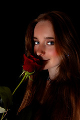 Image showing Woman with red rose.