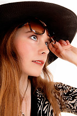 Image showing Girl with hat and sunglasses.