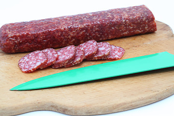 Image showing sausage and knife