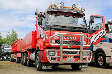 Image showing Red Sisu Trailer Truck for Construction