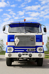 Image showing Vintage Volvo F88 Blue and White Tanker Show Truck