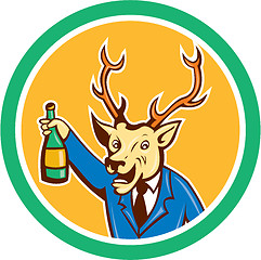 Image showing Stag Deer Holding Wine Bottle Circle Cartoon