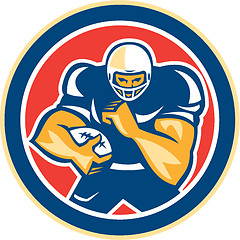 Image showing American Football Player Fend Off Circle Retro