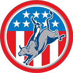 Image showing American Rodeo Bull Riding Circle Cartoon