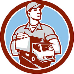 Image showing Removal Man Moving Delivery Van Circle Retro