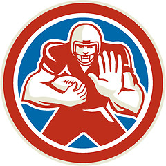 Image showing American Football Player Fend Off Circle Retro