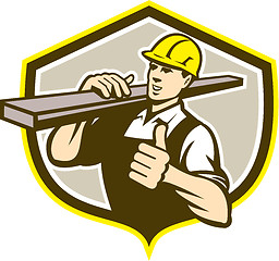 Image showing Carpenter Carry Lumber Thumbs Up Shield 