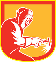 Image showing Welder Holding Welding Torch Shield Retro 