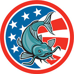 Image showing Catfish Swimming American Flag Circle Cartoon