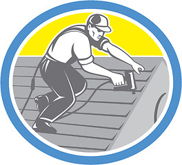 Image showing Roofer Roofing Worker Circle Retro