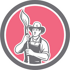 Image showing House Painter Holding Paintbrush Circle Retro