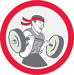 Image showing Weightlifter Lifting Barbell Circle Cartoon