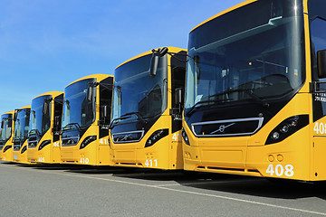 Image showing Row of Yellow Volvo 8900 Intercity Buses