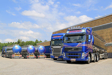 Image showing Fleet of Tanker Trucks on a Yard