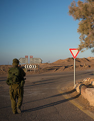 Image showing Soldiers patrol in desert