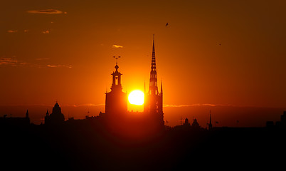 Image showing Stockholm cityscape at sunset 