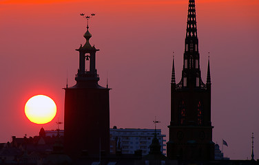 Image showing 	Stockholm cityscape at sunset