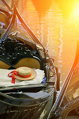 Image showing Gondolier's straw hat in boat, Venice 