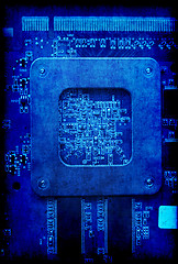 Image showing Electronic circuit board blue grunge background