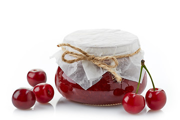 Image showing jar of fruit jam with cherries