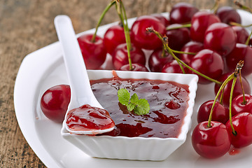 Image showing bowl of fruit jam with cherries