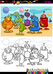 Image showing funny aliens cartoon coloring book