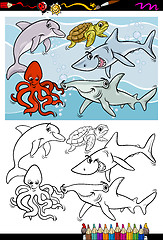 Image showing sea life animals cartoon coloring book