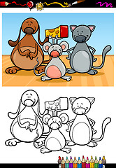 Image showing cute pets cartoon coloring book