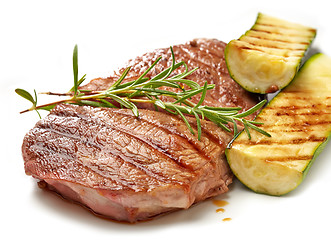 Image showing grilled beef steak and zucchini