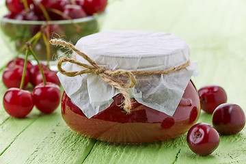 Image showing jar of cherry jam