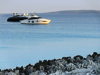 Image showing Luxury yachts at sunset