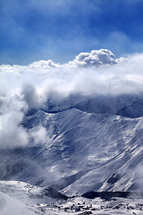 Image showing View on ski resort at mist