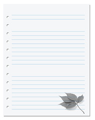 Image showing Notebook paper with virginia creeper leaf 