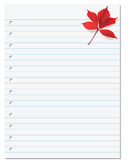 Image showing Notebook paper with red autumn virginia creeper leaf in corner