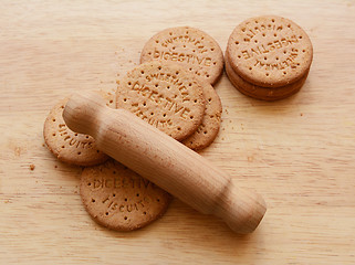 Image showing Starting to crush digestive biscuits with a rolling pin