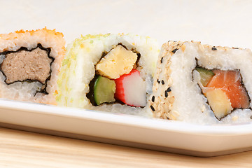 Image showing Assorted maki sushi rolls