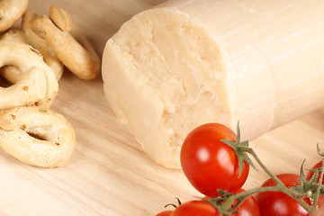 Image showing Parmesan cheese, cherry tomatoes and taralli