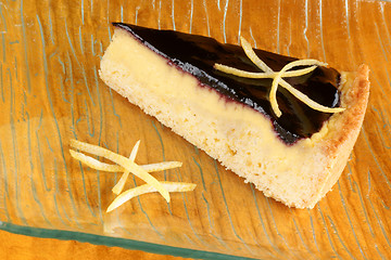 Image showing Blueberry marmalade and custard cream tart