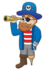 Image showing Cartoon illustration of pirate looking through a spyglass