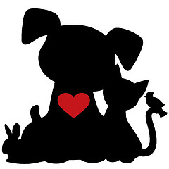 Image showing Puppy Kitten Silhouette