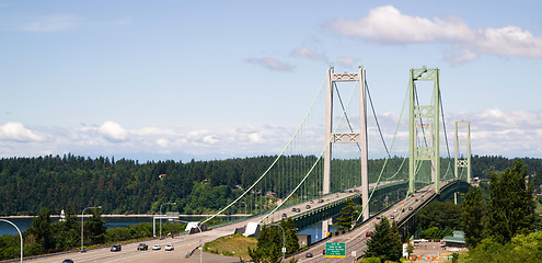 Image showing Highway 16 Crossing Puget Sound Over Tacoma Narrows Bridge
