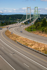 Image showing Highway 16 Crossing Puget Sound Over Tacoma Narrows Bridge