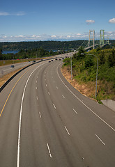 Image showing Highway 16 Crossing Puget Sound Over Tacoma Narrows Bridge