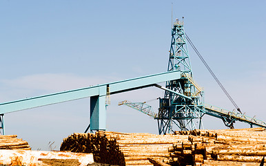 Image showing Processing Tower Waterfront Log Storage Yard Paper Mill