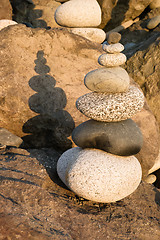 Image showing Beach Rock Stacking Balancing Vertical Composition