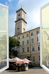 Image showing opened window to the tower of city hall of Lvov