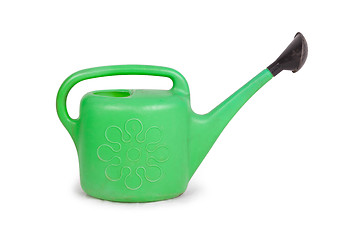 Image showing Green old plastic watering can